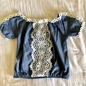 Vintage Lace-Trimmed Denim Top